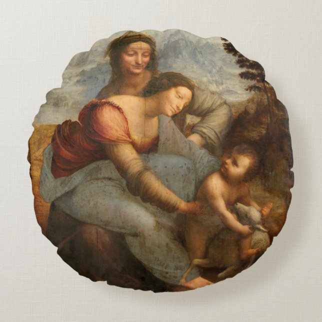 De Maagd en het Kind Saint Anne Leonardo da Vinci Rond Kussen (Voorkant)