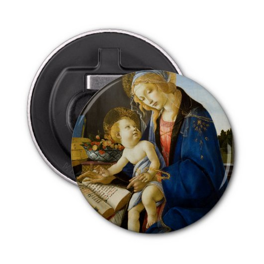 De maagd en het kind – Sandro Botticelli Button Flesopener (Voorkant)