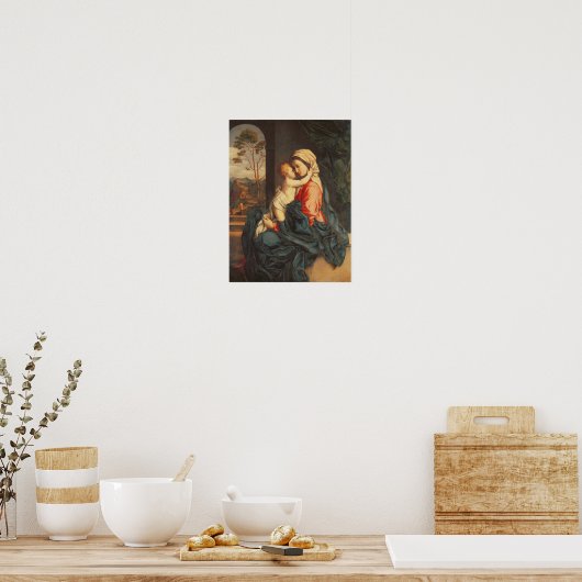 De Maagd en Kind Embracing Poster (Keuken)