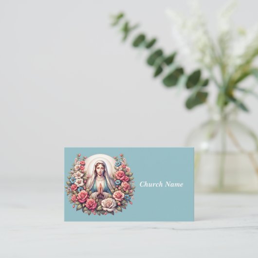 De Maagd Maria Bidden met Rozen (Blauw) Visitekaartje (Staand voorkant)