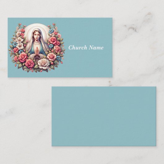 De Maagd Maria Bidden met Rozen (Blauw) Visitekaartje (Voorkant / Achterkant)