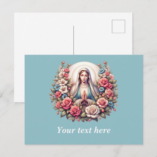 De Maagd Maria Bidden met Rozen Briefkaart (Voorkant / Achterkant)