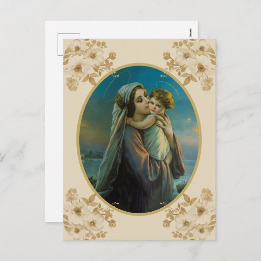 De Maagd Maria en Baby Jezus met Rozen Feestdagenkaart (Voorkant / Achterkant)