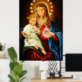 De maagd Maria en de Baby Jezus heilig hart Poster (Thuiskantoor)