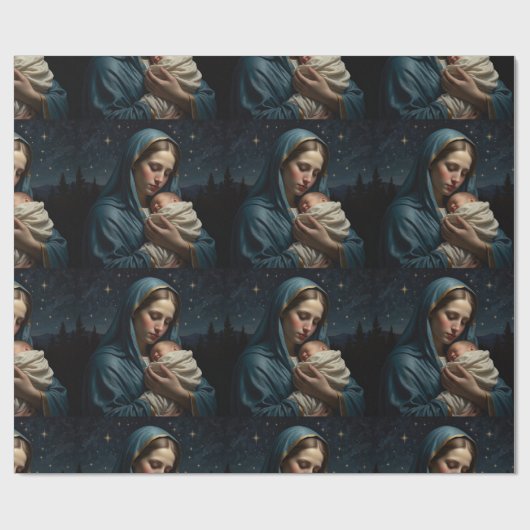 De  Maagd Maria en de kerstkerststal Cadeaupapier (Vlak)