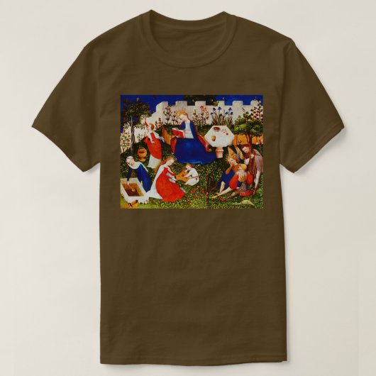 De maagd Maria en Jezus met heiligen in een tuin T-shirt (Design voorkant)