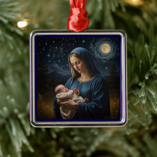 De Maagd Maria en Jezus Sterrennacht Kerst Metalen Ornament