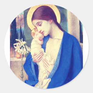 De Maagd Maria & het kindje Jezus Renaissance Gena Ronde Sticker