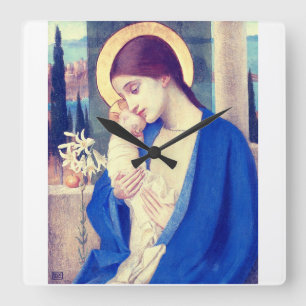 De Maagd Maria & het kindje Jezus Renaissance Gena Vierkante Klok