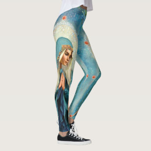 De maagd Maria in Prayer Blue vergeet me dat weet Leggings