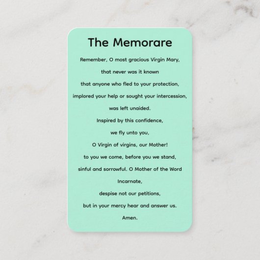 De Maagd Maria Memorare Gebed Kaart Visitekaartje (Achterkant)