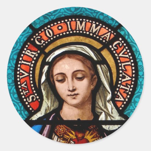 De Maagd Mary Ronde Sticker (Voorkant)