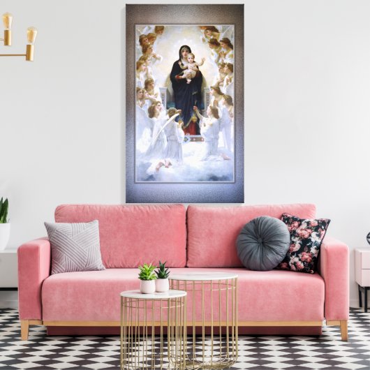 De maagd met Angels door William Adolphe Bouguere Canvas Afdruk (Insitu (Woonkamer))