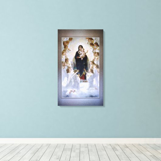 De maagd met Angels door William Adolphe Bouguere Canvas Afdruk (Insitu (Houten vloer))