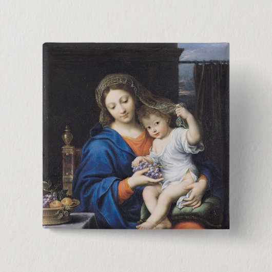 De maagd van de druiven, 1640-50 vierkante button 5,1 cm (Voorkant)