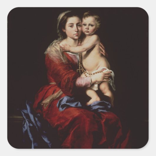 De maagd van de Rosary, c.1650 Vierkante Sticker (Voorkant)