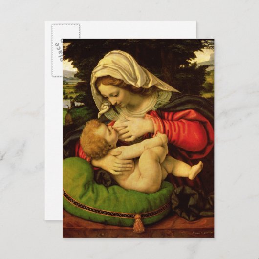 De maagd van het groene kussen, 1507-10 briefkaart (Voorkant / Achterkant)