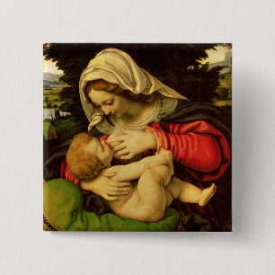De maagd van het groene kussen, 1507-10 vierkante button 5,1 cm