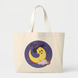 De maan draagt een heks pet grote tote bag