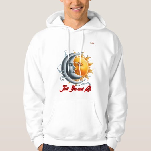 De maan en de zon dansen samen op een witte hoodie (Voorkant)