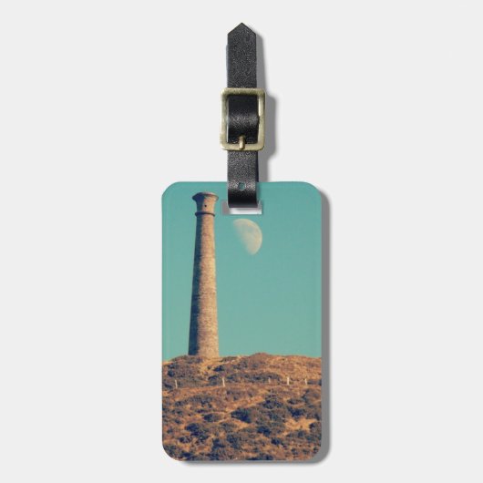 De maan en een toren: Aberystwyth Bagagelabel (Voorkant verticaal)