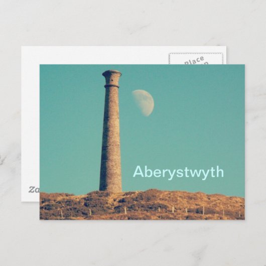 De maan en een toren: Aberystwyth Briefkaart (Voorkant / Achterkant)
