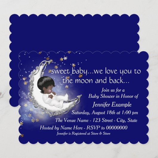 De maan en het Baby shower Kaart (Voorkant / Achterkant)