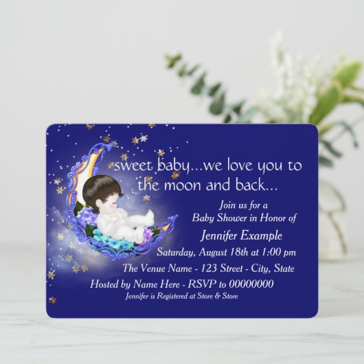 De maan en het Baby shower Kaart (Staand voorkant)