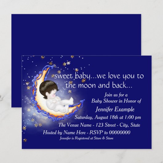 De maan en het Baby shower Kaart (Voorkant / Achterkant)