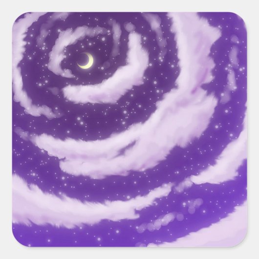 De maan in de Paarse hemel Vierkante Sticker (Voorkant)