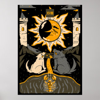 De maan Kaart de 18e Tarot Kaart Retro Vintage Poster