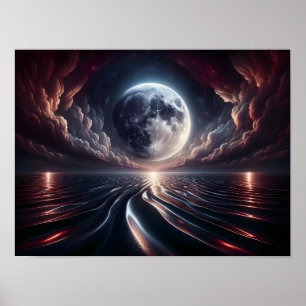 De maan reflecteert over de oceaan poster