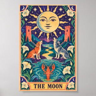 De Maan Tarotkaart Kunst Whimsical Retro Occultism Poster
