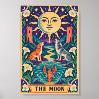 De Maan Tarotkaart Kunst Whimsical Retro Occultism Poster