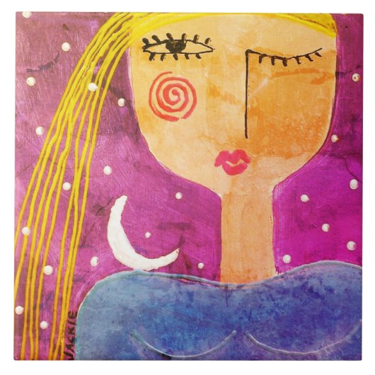 De maan vertelde me Abstracte kunst Tegeltje (Voorkant)