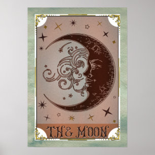 De Maan Vintage Tarotkaart Hemelse Kunst Poster