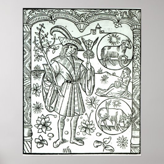 De maand april met astrologische zonneschermen poster (Voorkant)