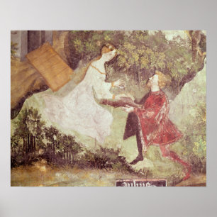 De maand juli, details van een paar, c.1400 poster