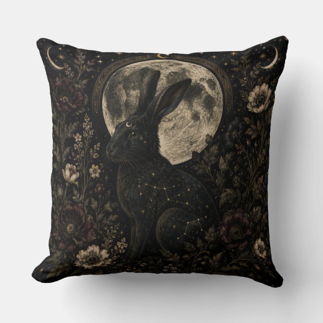 De Maanhase | Gothische Hemelse Botanische Throw  Kussen (Voorkant)