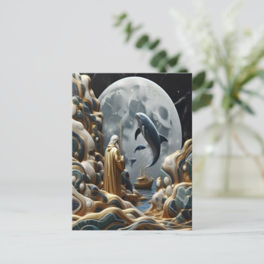 De Maanvangst van de Gouden Visser Briefkaart (Staand voorkant)