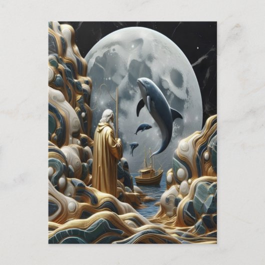 De Maanvangst van de Gouden Visser Briefkaart (Voorkant)
