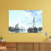 De Maas in Dordrecht tegen Dag Canvas Afdruk (Insitu (Woonkamer))