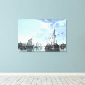 De Maas in Dordrecht tegen Dag Canvas Afdruk (Insitu (Houten vloer))