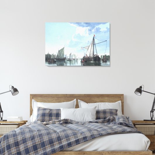 De Maas in Dordrecht tegen Dag Canvas Afdruk (Insitu (Slaapkamer))