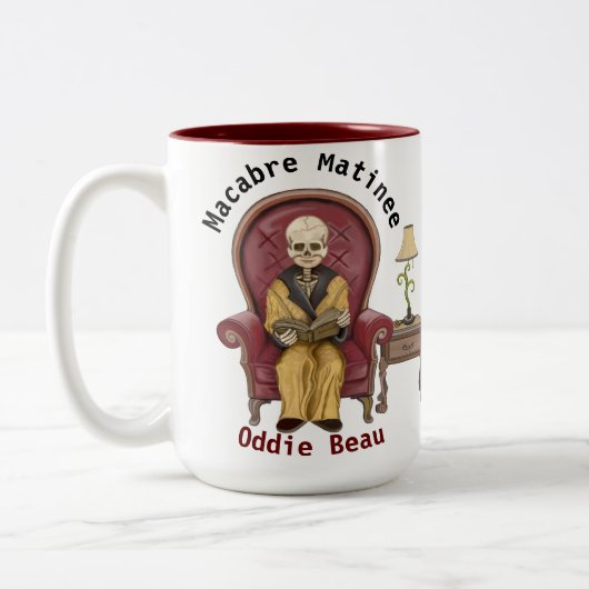 De Macabre Matinee Edition van Oddie Beau van twee Tweekleurige Koffiemok (Links)