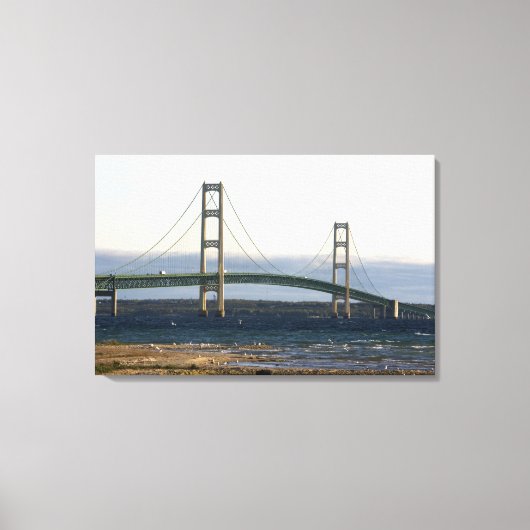 De Mackinac Bridge die de Straat van 3 overspannen Canvas Afdruk (Voorkant)