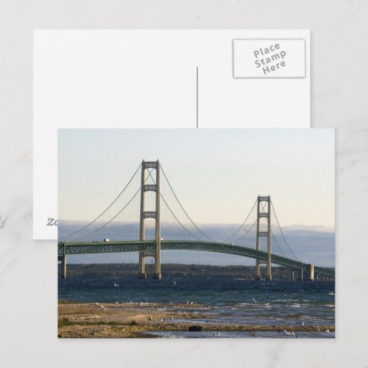 De Mackinac Bridge die de Straat van 4 overspant Briefkaart (Voorkant / Achterkant)
