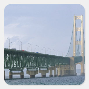 De Mackinac-brug overspant de Straits of 2 Vierkante Sticker