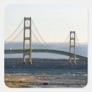De Mackinac-brug overspant de Straits of 4 Vierkante Sticker