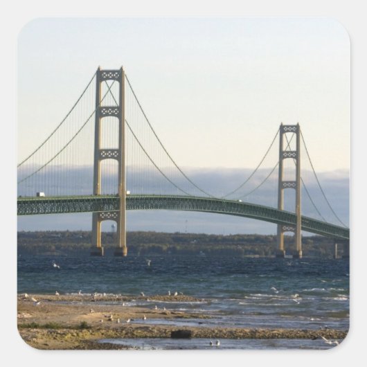 De Mackinac-brug overspant de Straits of 4 Vierkante Sticker (Voorkant)